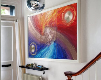Colorful triptych textured Abstract painting A321 Acrylic Original Contemporary Art for Lounge, Office or above sofa by artist Ksavera