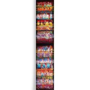 The image is a vertical, colorful abstract artwork composed of various patterns and designs in a variety of bright colors.