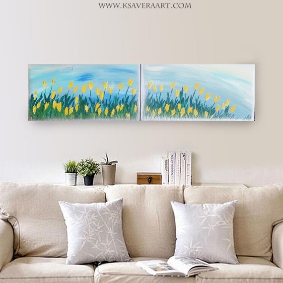 Yellow Tulips - Impasto Diptych - Spring Painting - Impressionism B164 - Acrylic paintings by Ksavera