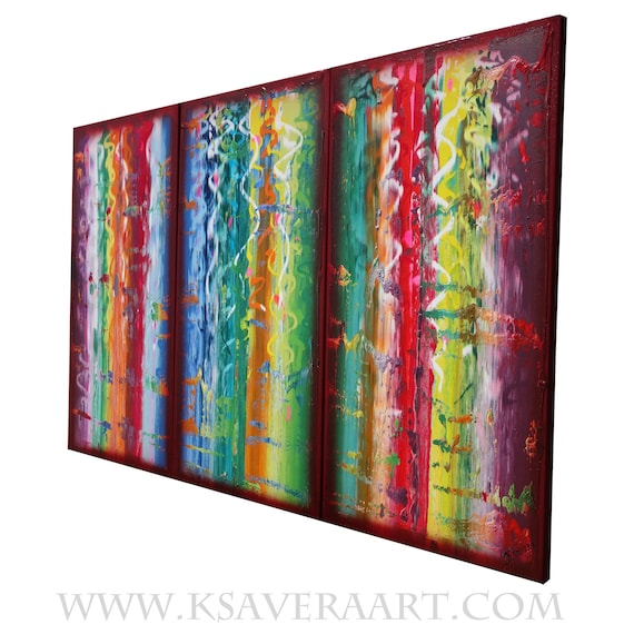 READY to SHIP - Tryptych Rainbow Abstract Paintings A1227 colorful art for Lounge, Office, Sleeping room or above sofa by artist Ksavera