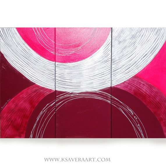 Large textured paintings pink silver burgundy red original abstract art wall art by artist Ksavera