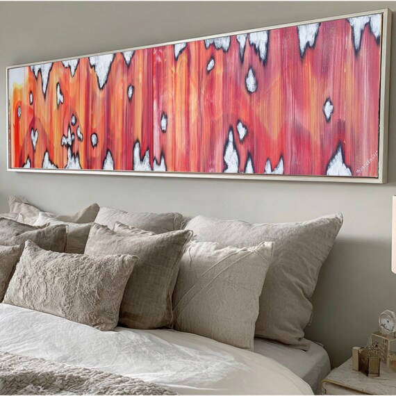 Red Ikat Abstract Diptych Painting A147 Vibrant Textured Wall Art by Ksavera