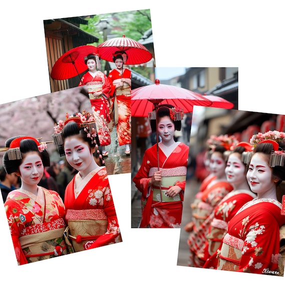 Japanese geisha DS0594 by Ksavera - Digital print set of 4 - synthography fine art prints - Printed on glossy premium fine art photo paper