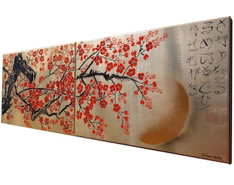 Cherry blossom  - Japanese style painting J362 Gold paintings Japan art stretched canvas acrylic wall art by artist Ksavera