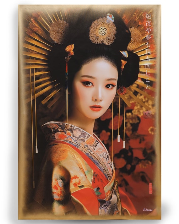 Japanese geisha DS0388 by artist Ksavera - Large Giclée print on canvas, black or gold edges, japonism