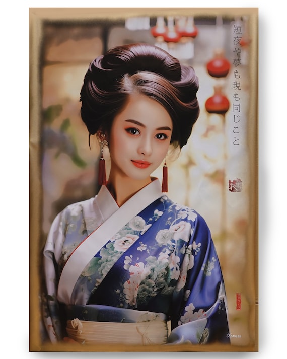 Japanese geisha DS0365 by artist Ksavera - Large Giclée print on canvas, black or gold edges, japonism