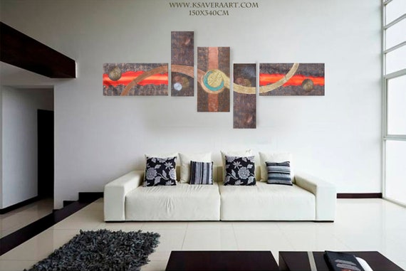 XXL Abstract Set 5 piece paintings 150x340cm or 120x260x4cm made to order art A1111/16 textured Painting Acrylic Contemporary Art by Ksavera