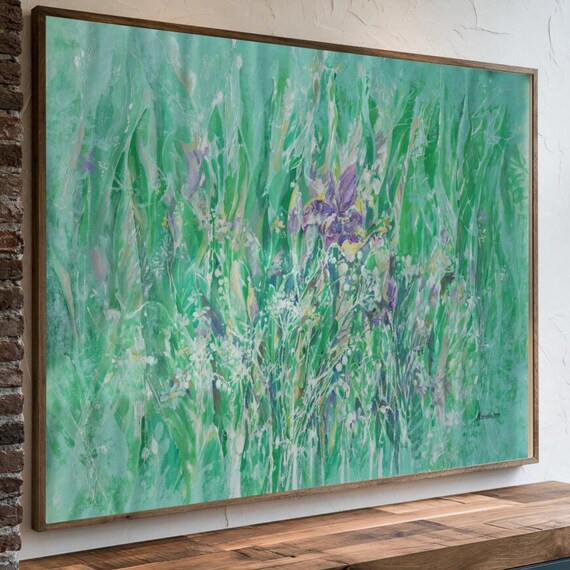 Contemporary Green Floral Painting i008 Acrylic Canvas 100x160 cm by Airinlea