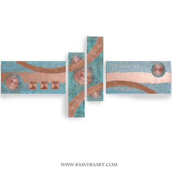 Copper patina paintings modern A2911/08 Abstract textured Painting Acrylic Contemporary Art for Lounge, Office, above sofa by artist Ksavera