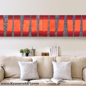 hot orange rusty metal Abstract Painting vertical textured wall art A240 Acrylic Original Contemporary Art KSAVERA mid century modern art