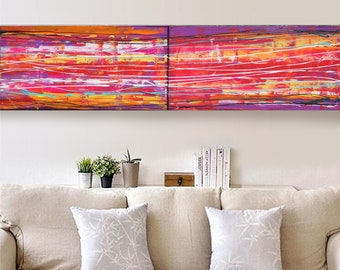 Pink red Abstract Painting vertical wall art A122 Acrylic Contemporary Art for Lounge, Office or above sofa by Ksavera