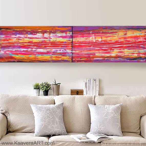 Pink red Abstract Painting vertical wall art A122 Acrylic Contemporary Art for Lounge, Office or above sofa by Ksavera