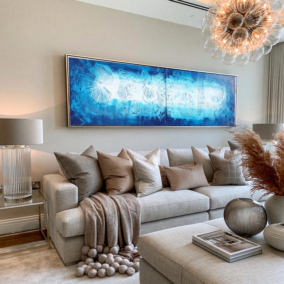 Modern Wall Art A057 Long Blue Ocean Acrylic Abstract painting by Ksavera