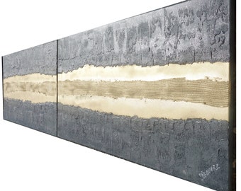 gold stripe steel Abstract Painting vertical textured wall art A337 Acrylic Original Contemporary Art for Lounge, Office by artist Ksavera