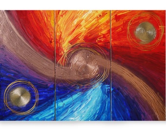 Colorful triptych textured Abstract painting A321 Acrylic Original Contemporary Art for Lounge, Office or above sofa by artist Ksavera