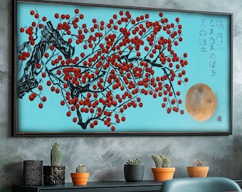 Original Painting Apple tree J424 Wall Art Turquoise japanese Home Decor | Ksavera