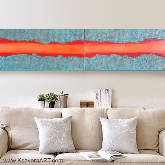 copper patina hot orange Abstract Painting vertical textured wall art A106 Contemporary Art KSAVERA canvas mid century modern art