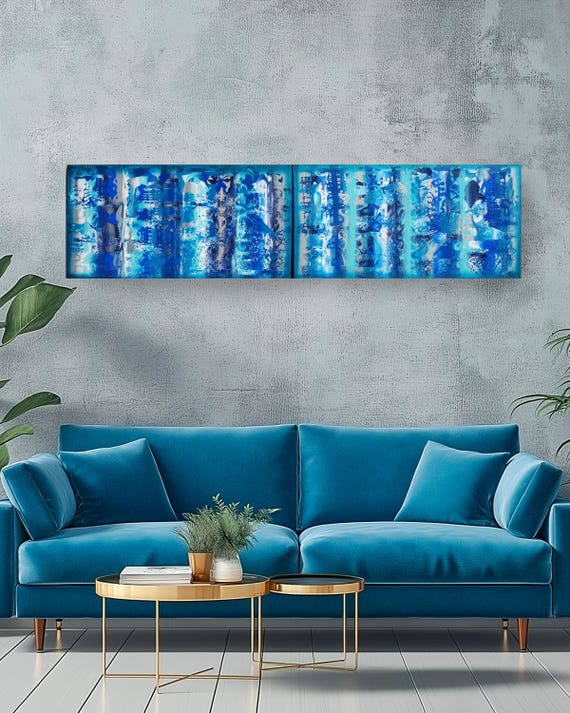 Diptych Wall Art A619 Blue Abstract Acrylic paintings by Ksavera