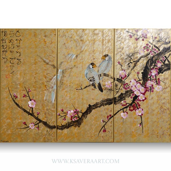 Japan Art Cherry Blossom and Love Birds Japanese Style Zen