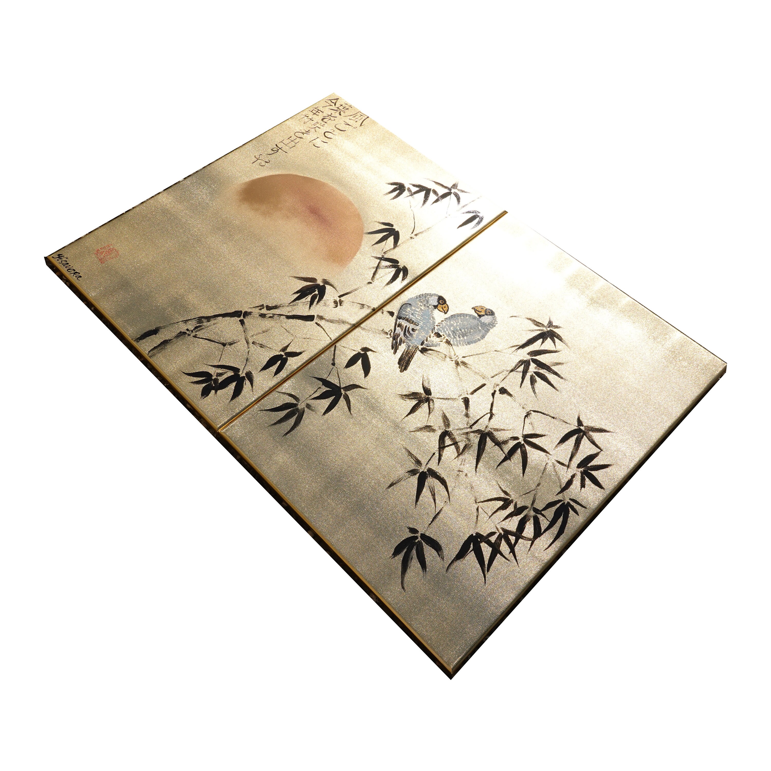 Gold Paintings J322 - Bamboo and Love Birds - Japanese Style Gold Paintings J322 - Bamboo and Love Birds - Japanese Style