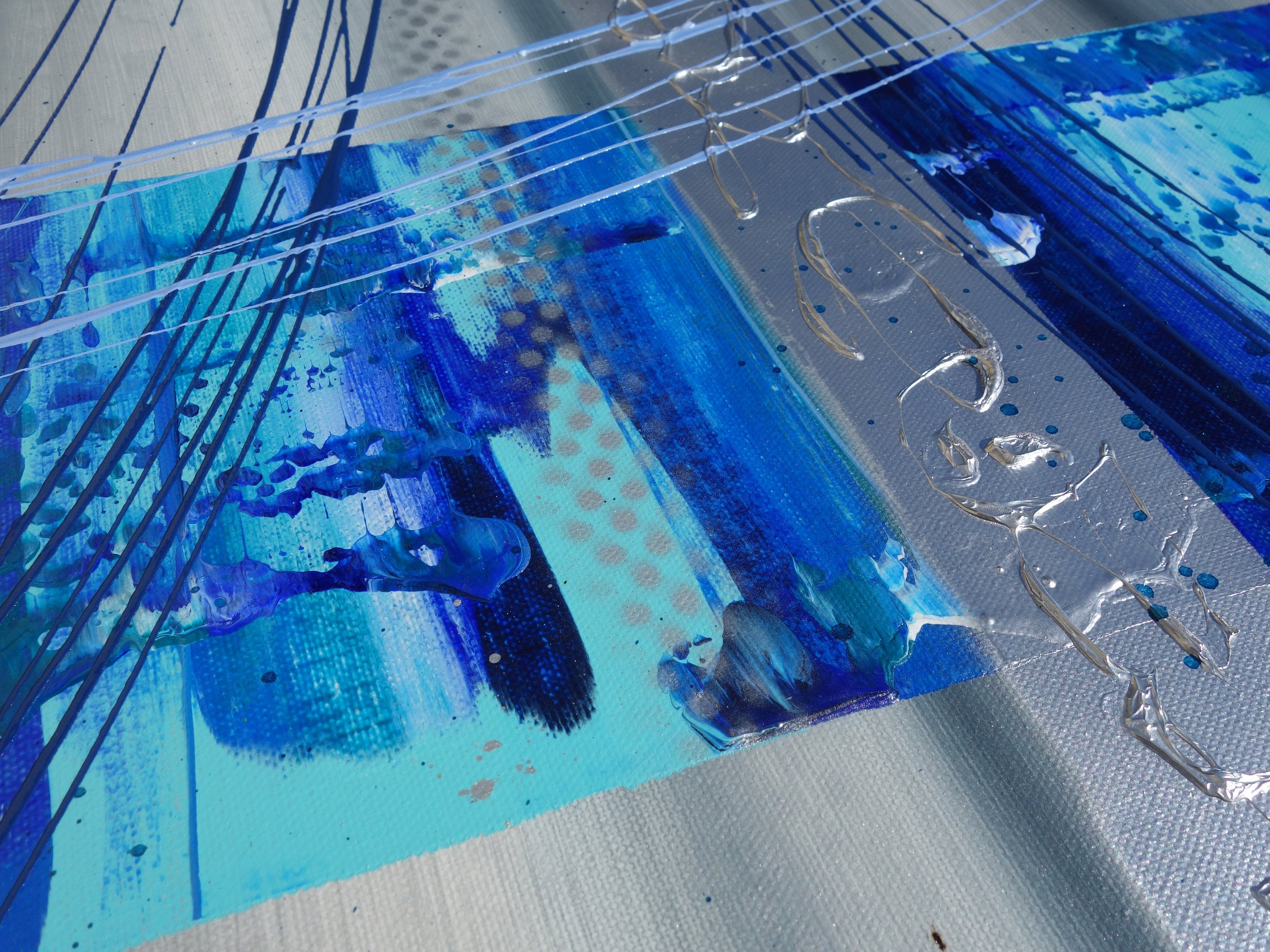 Silver blue Abstract Set 4 piece paintings art A2011/05 Abstract