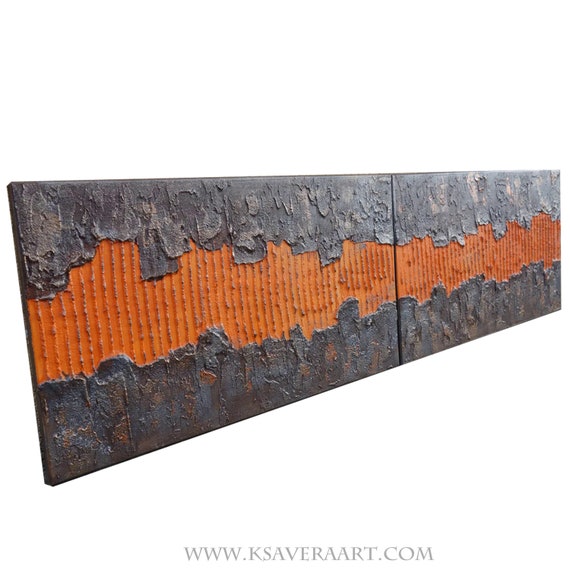 Industrial Abstract Painting rusty iron orange vertical textured wall art A043 Acrylic Original Contemporary Art for Office by Ksavera