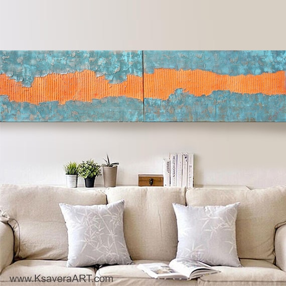 copper patina orange Abstract Painting vertical textured wall art A044 Acrylic Contemporary Art for Lounge, Office by artist Ksavera