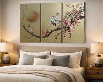 Sakura Triptych Painting j400 Japanese Style Gold Art (3 Canvas Panels) by Ksavera