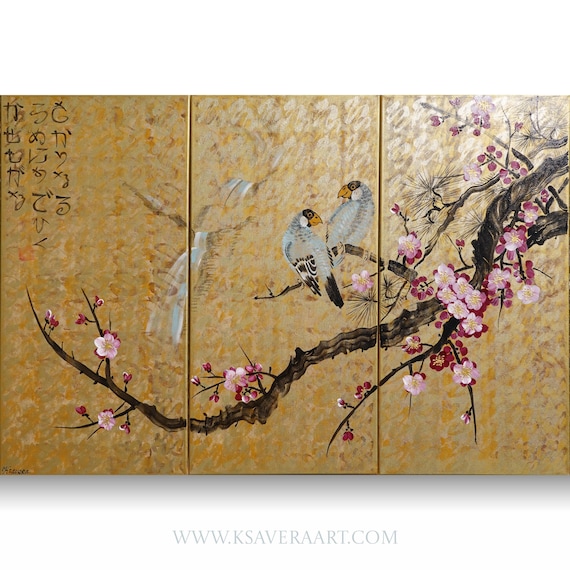 Japan Art Cherry Blossom and Love Birds Japanese Style Zen