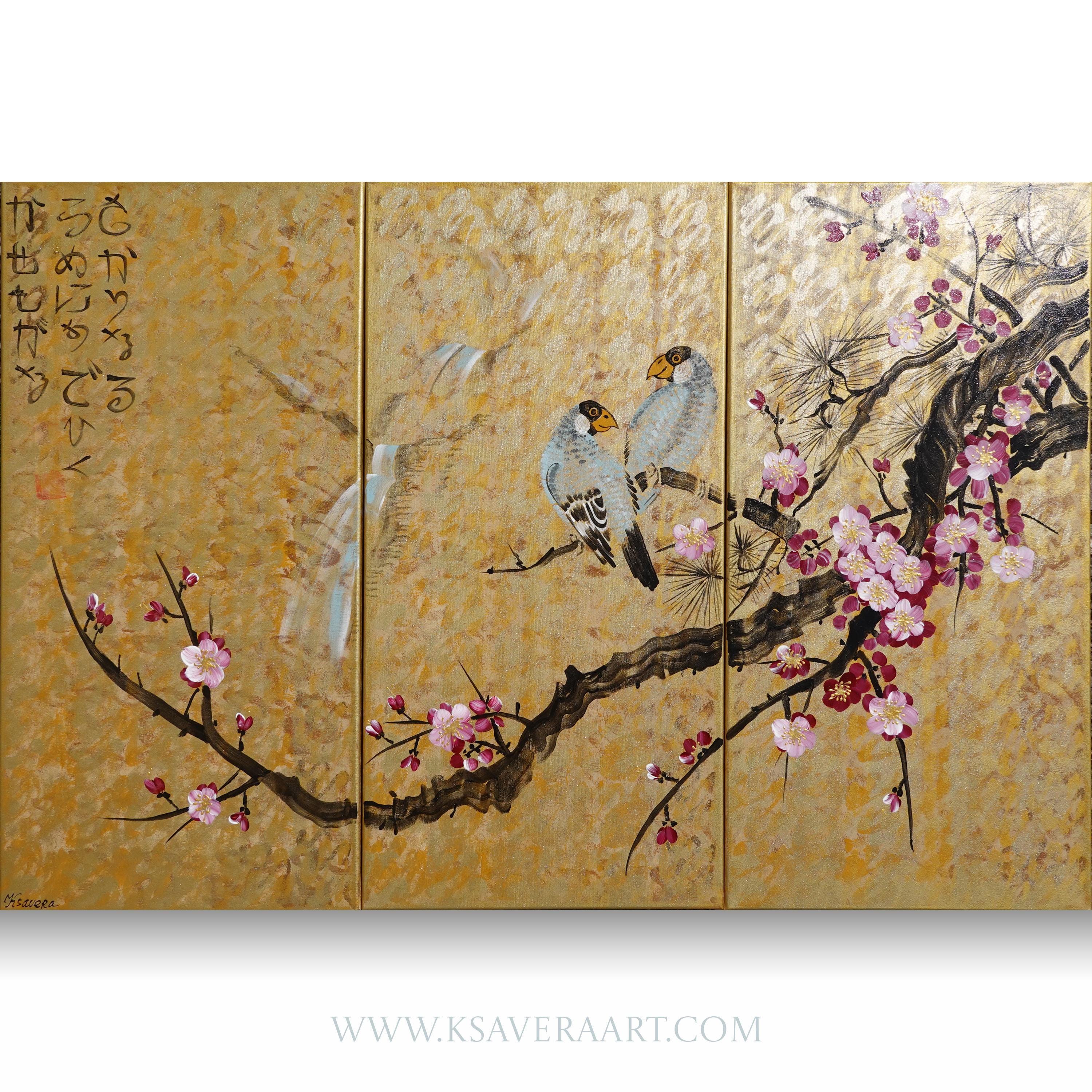 Japan Art Cherry Blossom and Love Birds Japanese Style Zen