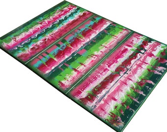 Triptychon fabenfrohe Bilder Abstrakte Gemälde A609 Regenbogen Modern Bilder Original von Ksavera