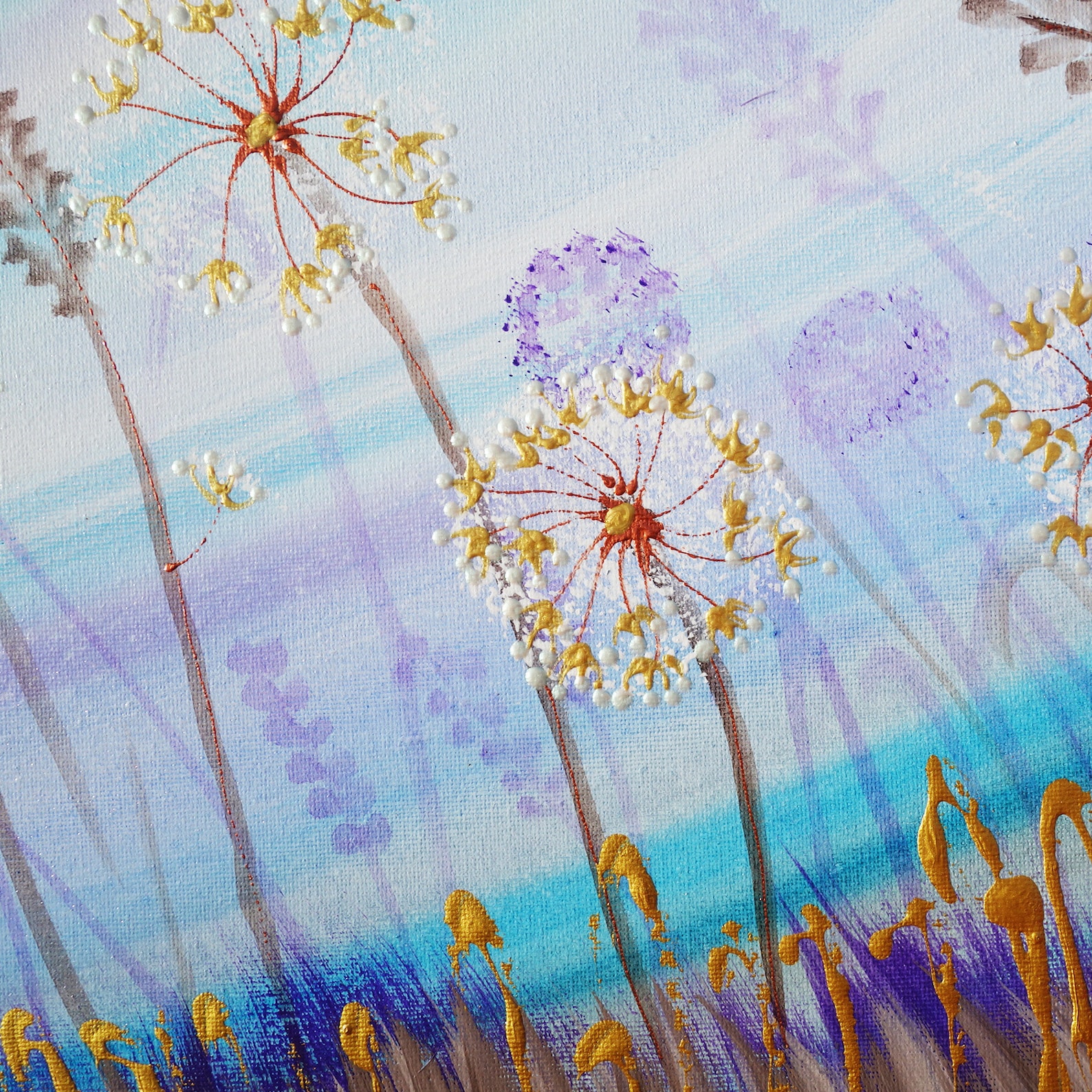 Dandelion Wall Art Landscape Long Blue Floral Painting on Etsy