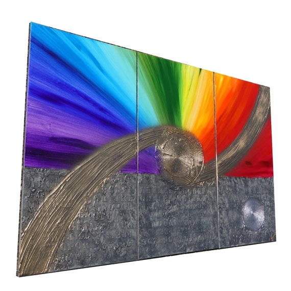 original abstract art A749 rainbow gold Large paintings 100x150 cm canvas acrylic art glossy metallic textured wall art by artist Ksavera