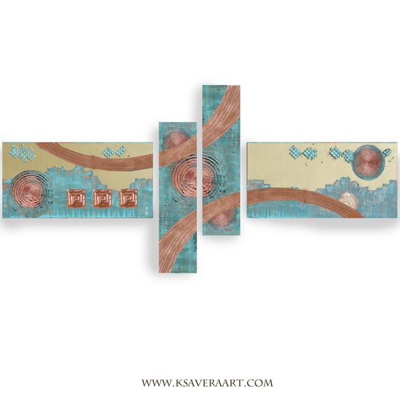 Copper patina Abstract Set 4 piece paintings modern art A2911/09 Abstract textured Painting Acrylic Contemporary Art by artist Ksavera