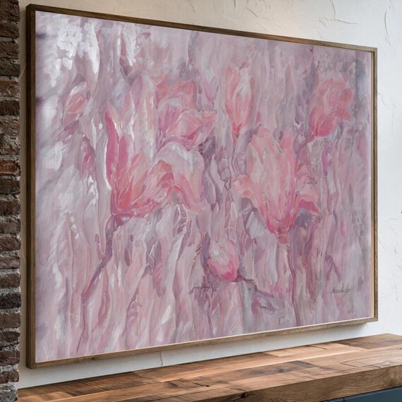 Floral Acrylic Painting i005 Pale Pink Pearl Shades Canvas by Airinlea