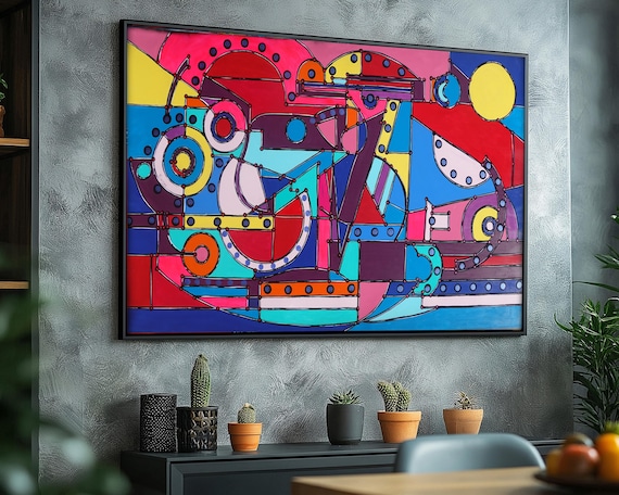 Cubism A1353 - READY to SHIP - original painting on XXL canvas by artist Ksavera - large abstract painting