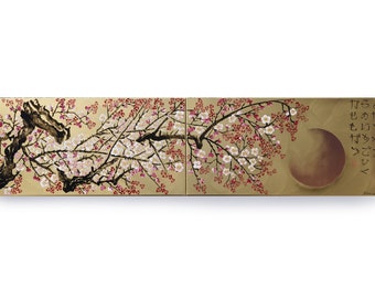 Custom order for Sloos J372 Japanese sakura - gold diptych 60x240x4cm - original paintings by artist Ksavera