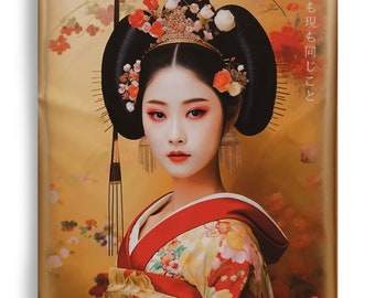 Japanese geisha DS0386 by artist Ksavera - Large Giclée print on canvas, black or gold edges, japonism