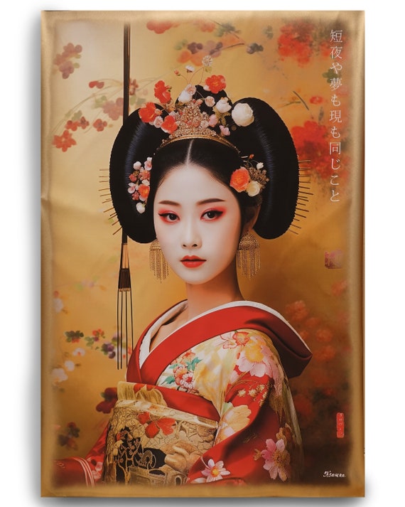 Japanese geisha DS0386 by artist Ksavera - Large Giclée print on canvas, black or gold edges, japonism