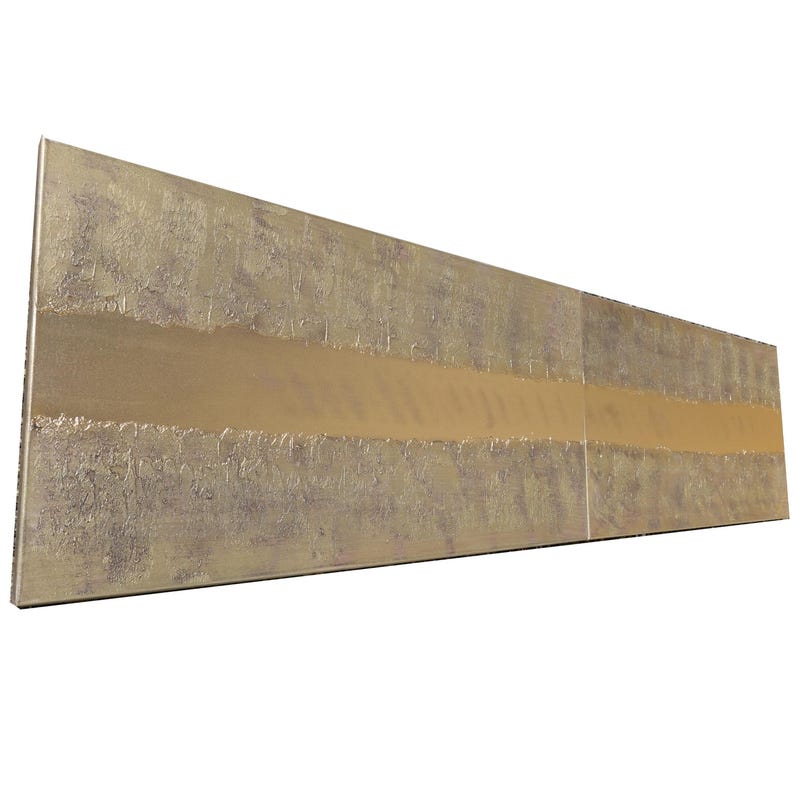 a long, rectangular piece of artwork with a textured, golden-brown surface.