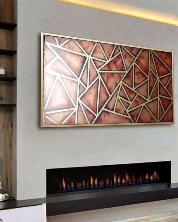 Abstract Geometric Painting A1380 | Modern Colorful Wall Art | Red and gold Original Canvas | Contemporary Home Decor | Ksavera