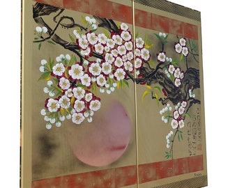 Japanese sakura J345 - gold diptych, original art, cherry blossoms, japanese style paintings by artist Ksavera