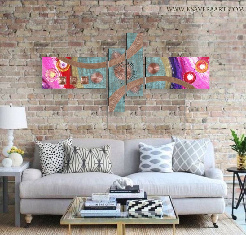 Copper patina Abstract Set 4 piece paintings modern art A2911/13 Abstract textured Painting Acrylic Contemporary Art by artist Ksavera image 3