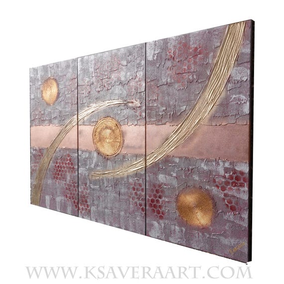 Abstract paintings A1213 - large textured triptych, original acrylic painting by artist Ksavera