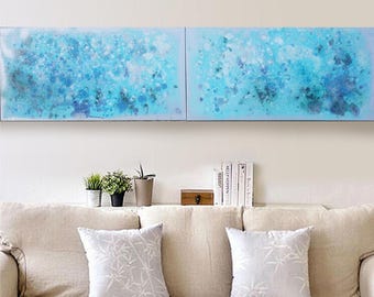 blue silver Abstract Painting vertical textured wall art A081 Acrylic Contemporary Art for Lounge, Office or above sofa by artist Ksavera