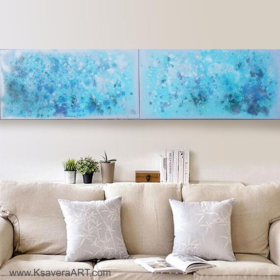blue silver Abstract Painting vertical textured wall art A081 Acrylic Contemporary Art for Lounge, Office or above sofa by artist Ksavera