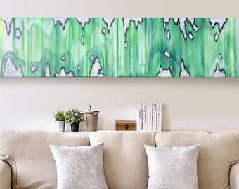 green abstract art long paintings acrylic on stretched canvas diptych modern wall art A145 by artist Ksavera