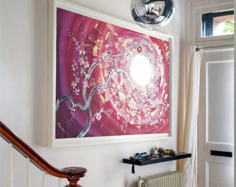 Cherry blossom sun Zen japanese style Large acrylic painting 110x160 cm unstretched canvas J098 Japan art original artwork by artist Ksavera