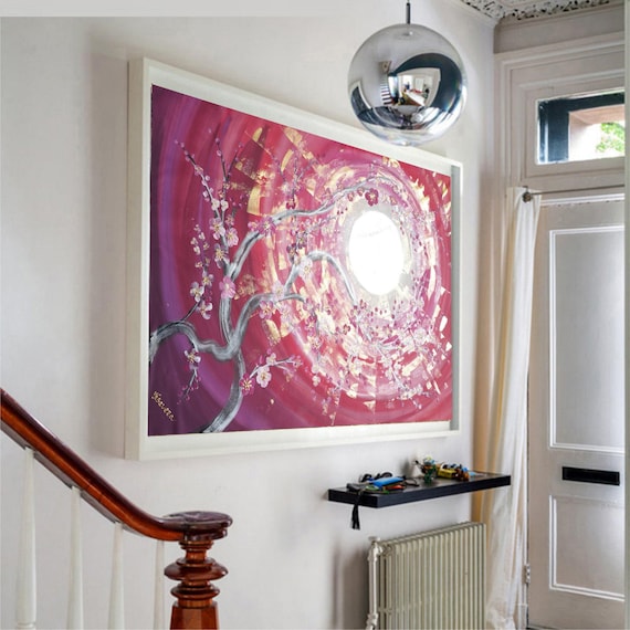 Cherry blossom sun Zen japanese style Large acrylic painting 110x160 cm unstretched canvas J098 Japan art original artwork by artist Ksavera