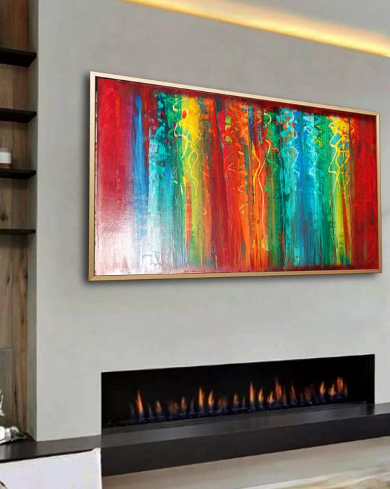 Abstract Geometric Painting A1382 | Modern Colorful Wall Art | Red and Colorful Original Canvas Art | Contemporary Home Decor | Ksavera